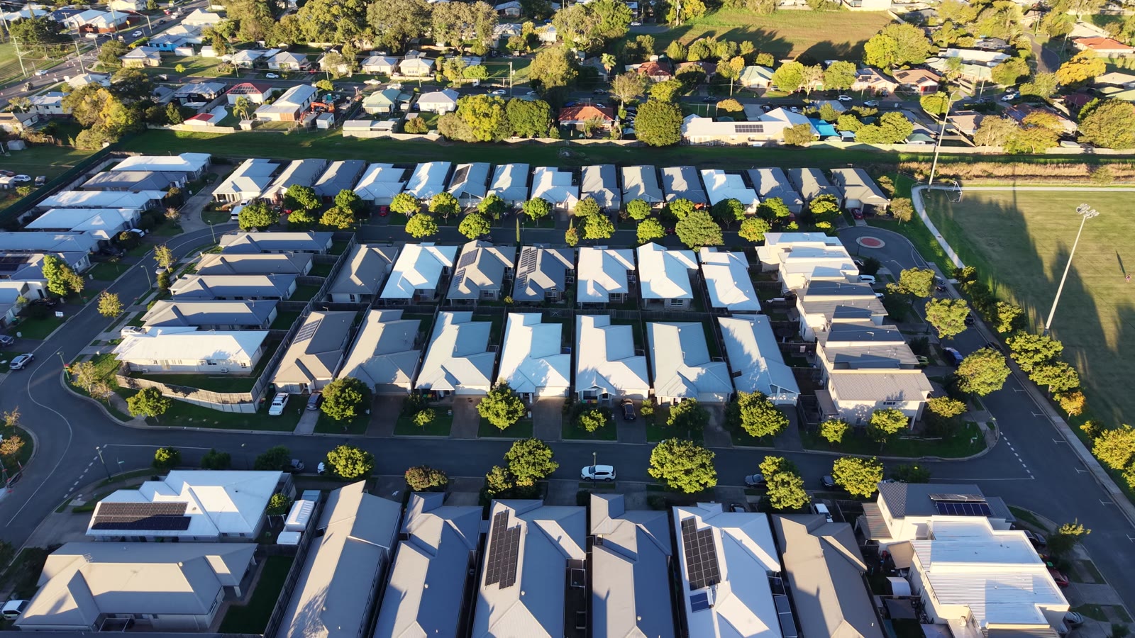 Aerial drone view over Ipswich suburbs